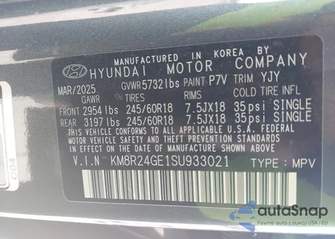 2025 Hyundai Palisade Sel из США, поврежденный, VIN KM8R24GE1SU933021